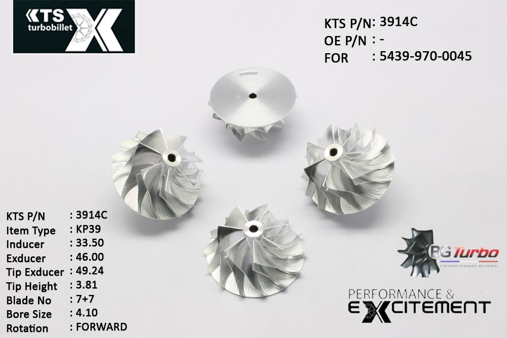 Turbo ROUE FORGÉE MFS PERFORMANCE - 7+7 PALES - INDUCER : 33,5 - EXDUCER : 46 - TYPE : KP39ANGLE : 65° - ROTATION : Forward - SUPER BACK : 0 - BORE SIZE : 4,1
